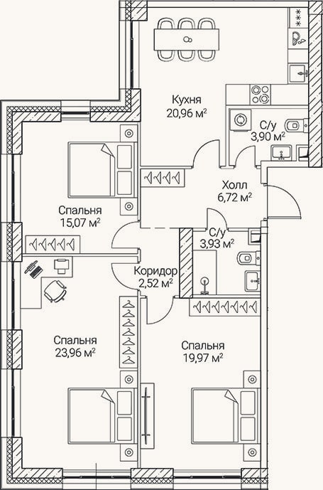 Планировка: 4+ к, 97 м²