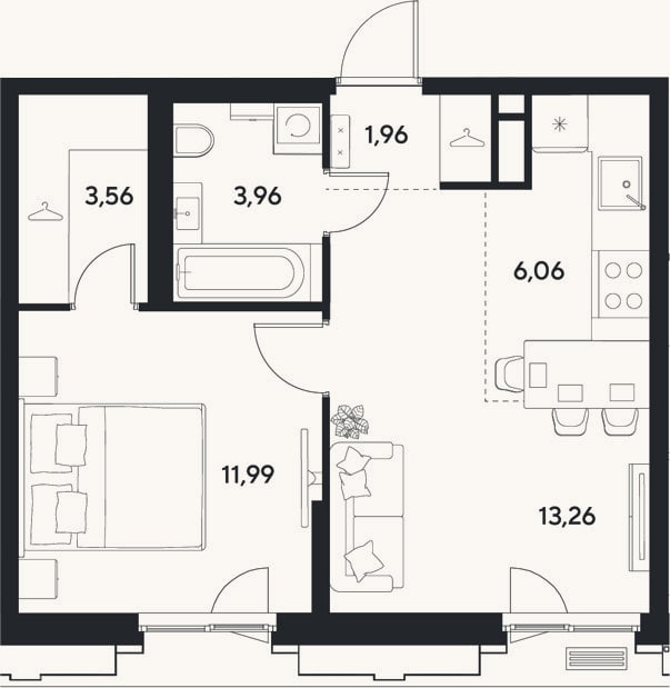 Планировка: 2-к, 40,8 м²