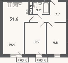 Планировка: 3-к, 51 м²