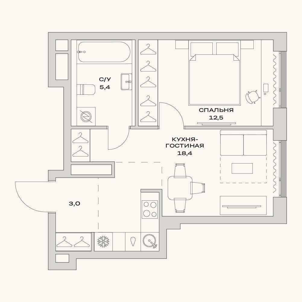 Планировка: 2-к, 39,3 м²