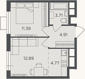 Планировка: 2-к, 37,7 м²