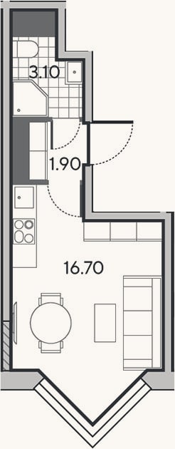 Планировка: Студия, 21,7 м²