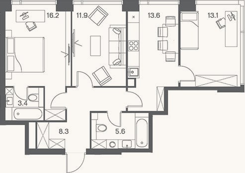 Планировка: 3-к, 72,1 м²