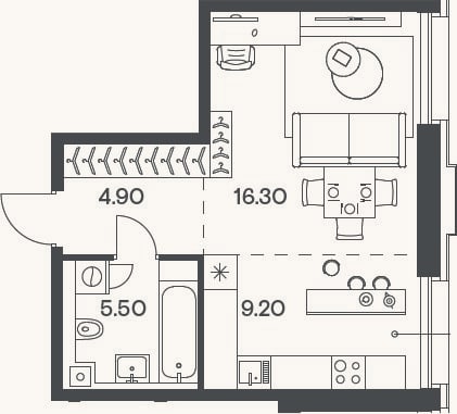 Планировка: Студия, 35,9 м²