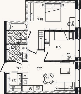 Планировка: 3-к, 63,3 м²