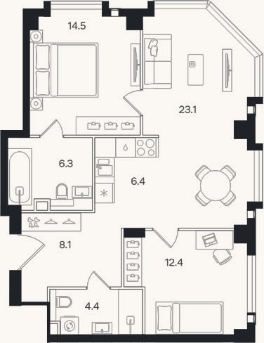 Планировка: 3-к, 75,2 м²