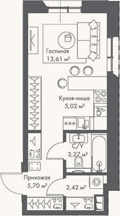 Планировка: Студия, 30 м²