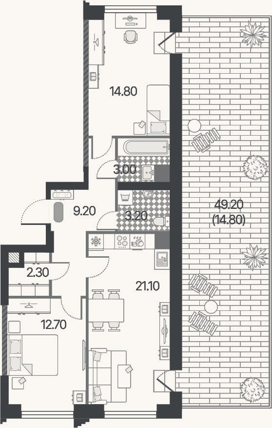 Планировка: 3-к, 66,3 м²