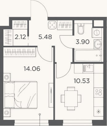 Планировка: 1-к, 36,1 м²