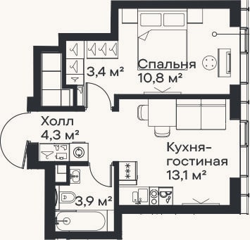 Планировка: 2-к, 35,5 м²