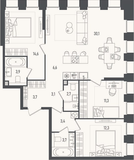 Планировка: 4+ к, 95,4 м²
