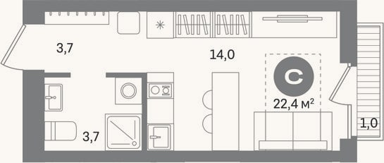 Планировка: Студия, 21,4 м²