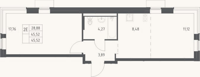 Планировка: 2-к, 45,5 м²