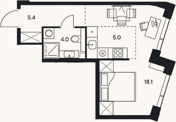 Планировка: Студия, 32,5 м²