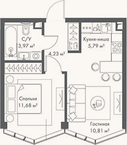 Планировка: 2-к, 36,5 м²