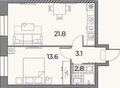 Планировка: 2-к, 41,3 м²