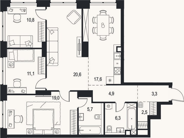 Планировка: 4+ к, 101,8 м²