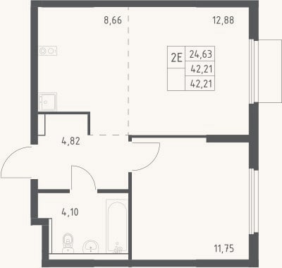 Планировка: 2-к, 42,2 м²