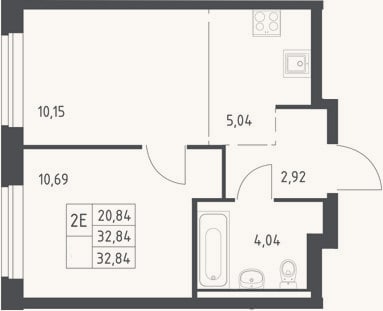 Планировка: 2-к, 32,8 м²