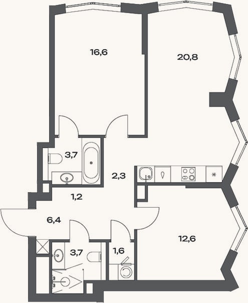 Планировка: 3-к, 69,9 м²