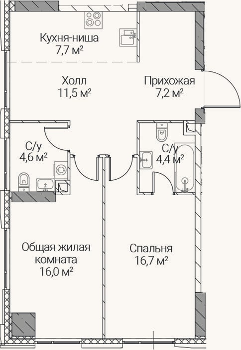 Планировка: 3-к, 68,1 м²