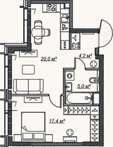 Планировка: 2-к, 46,7 м²