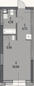 Планировка: Студия, 28,5 м²