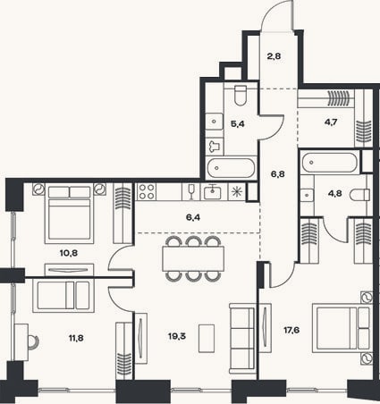 Планировка: 4+ к, 90,4 м²