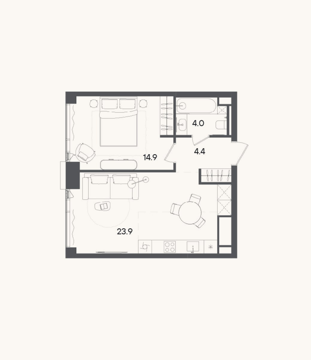 Планировка: 2-к, 47,2 м²