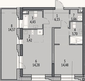 Планировка: 2-к, 48,1 м²
