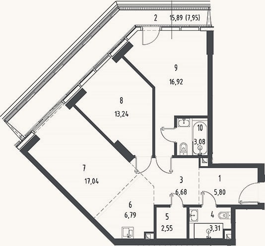 Планировка: 3-к, 75,4 м²