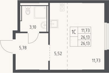 Планировка: Студия, 26,1 м²