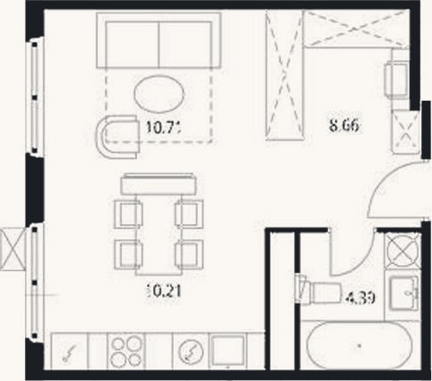 Планировка: Студия, 34 м²