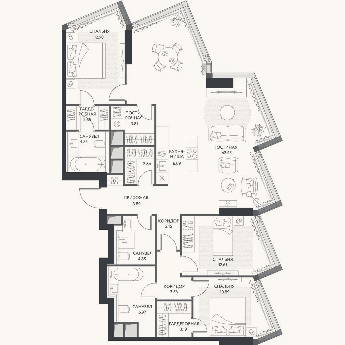 Планировка: 4+ к, 123,5 м²