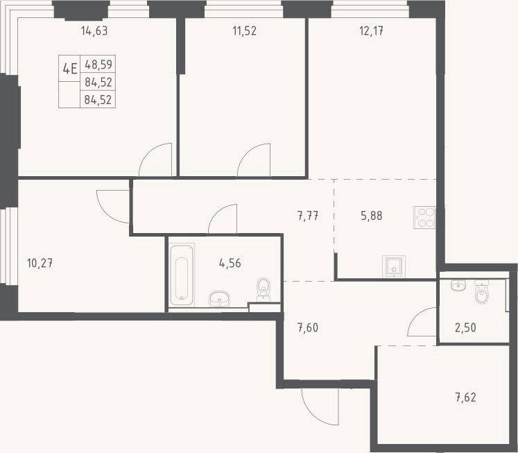 Планировка: 4+ к, 84,5 м²