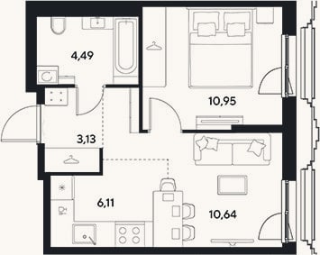 Планировка: 2-к, 35,3 м²