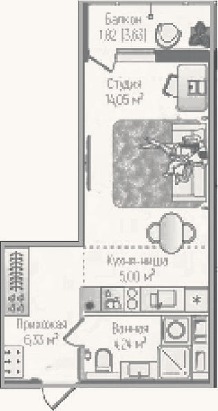 Планировка: Студия, 29,1 м²