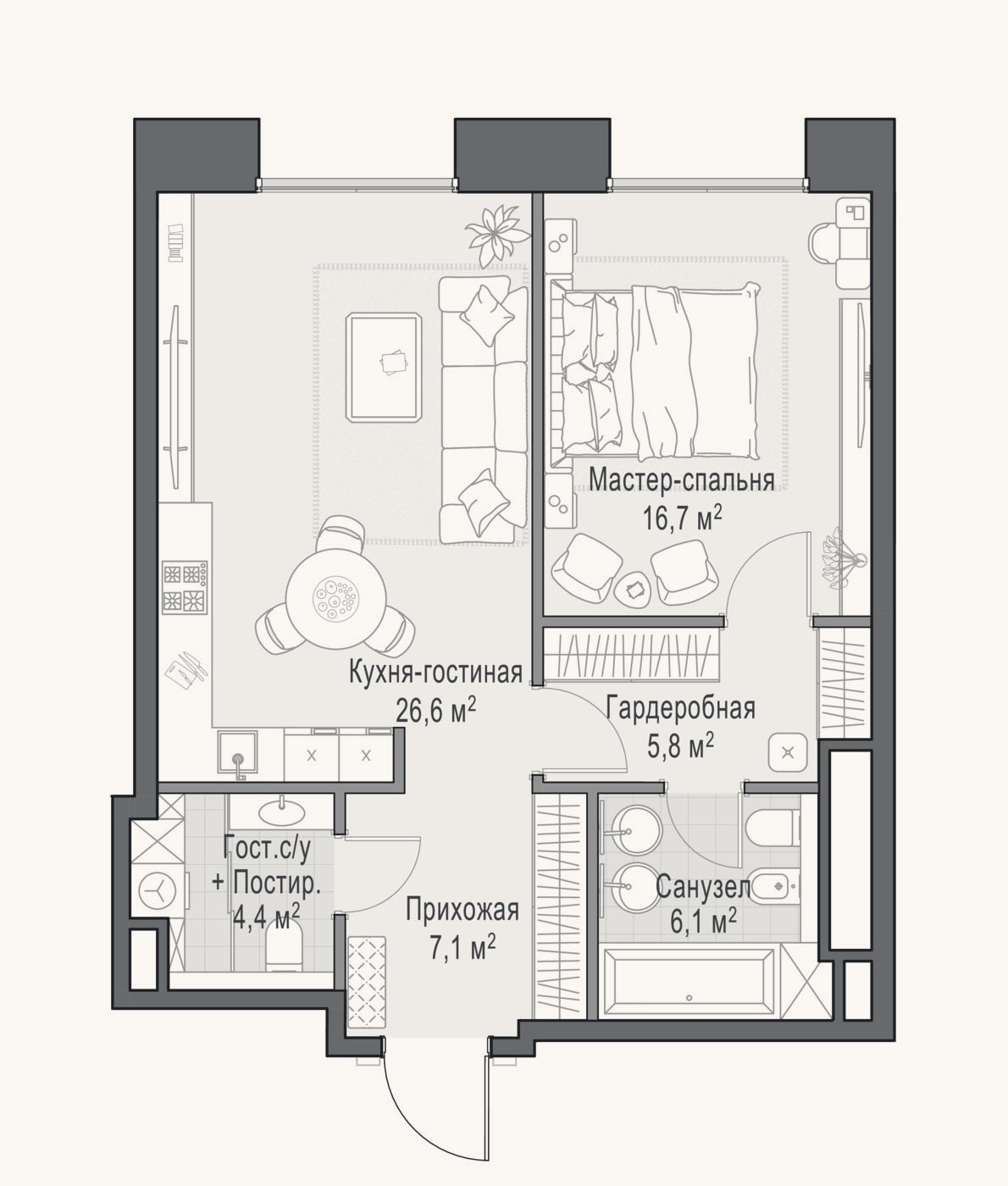 Планировка: 2-к, 66,6 м²