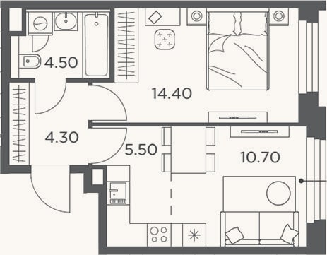 Планировка: 2-к, 39,4 м²