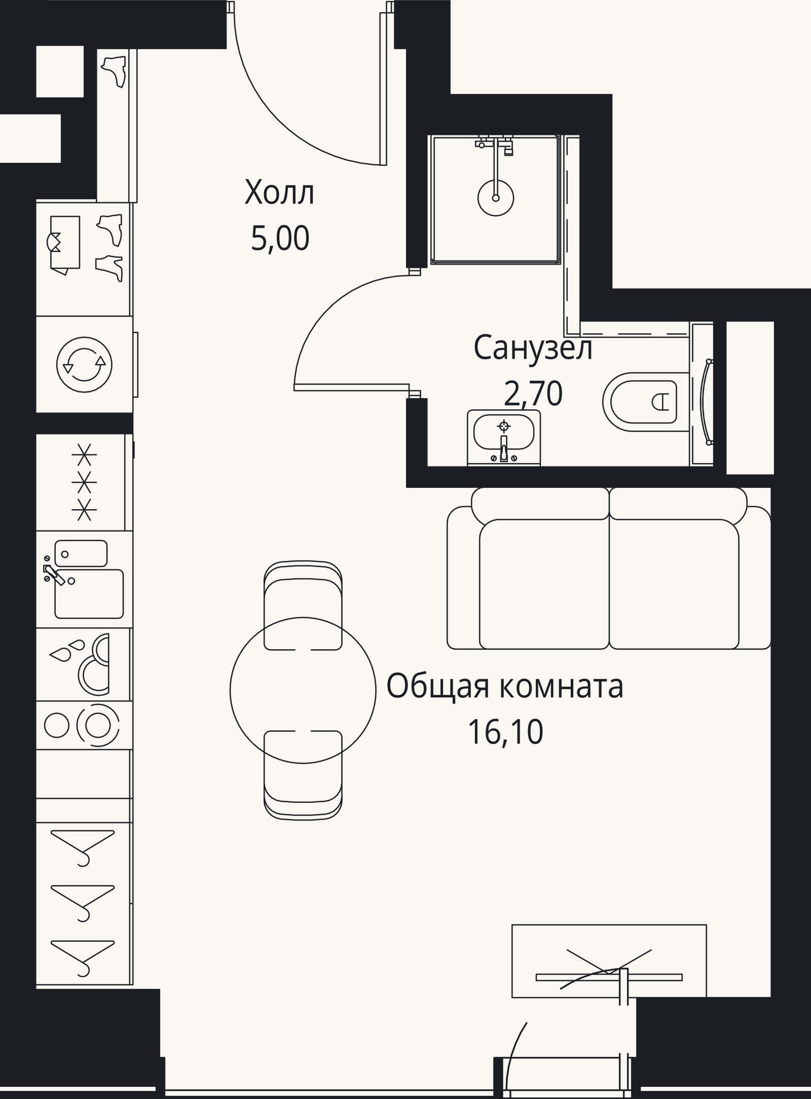 Планировка: Студия, 23,8 м²