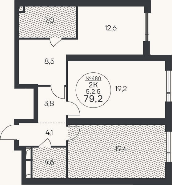 Планировка: 2-к, 79,2 м²