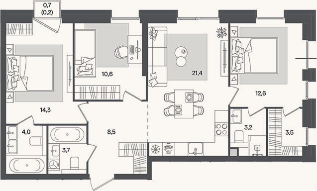 Планировка: 4+ к, 81,8 м²