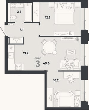 Планировка: 3-к, 49,6 м²