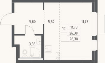 Планировка: Студия, 26,4 м²