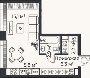 Планировка: Студия, 32,2 м²