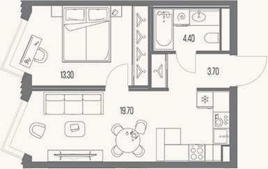 Планировка: 1-к, 41,1 м²