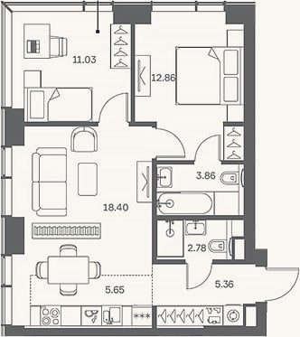 Планировка: 3-к, 59,9 м²