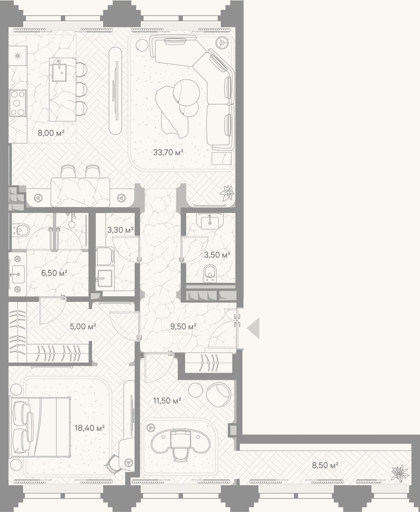 Планировка: 2-к, 107,9 м²