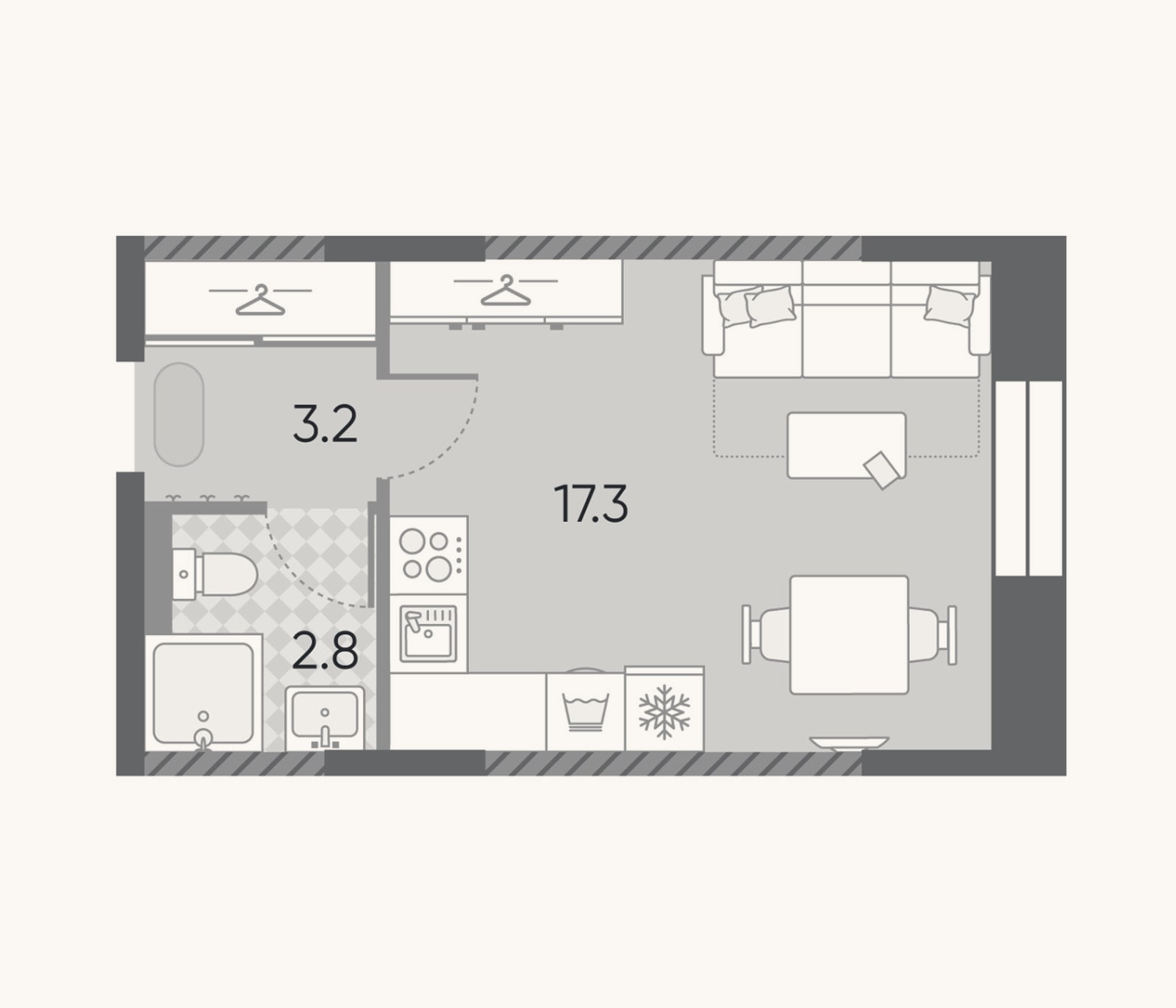 Планировка: Студия, 23,3 м²