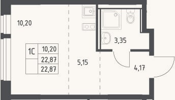 Планировка: Студия, 22,9 м²